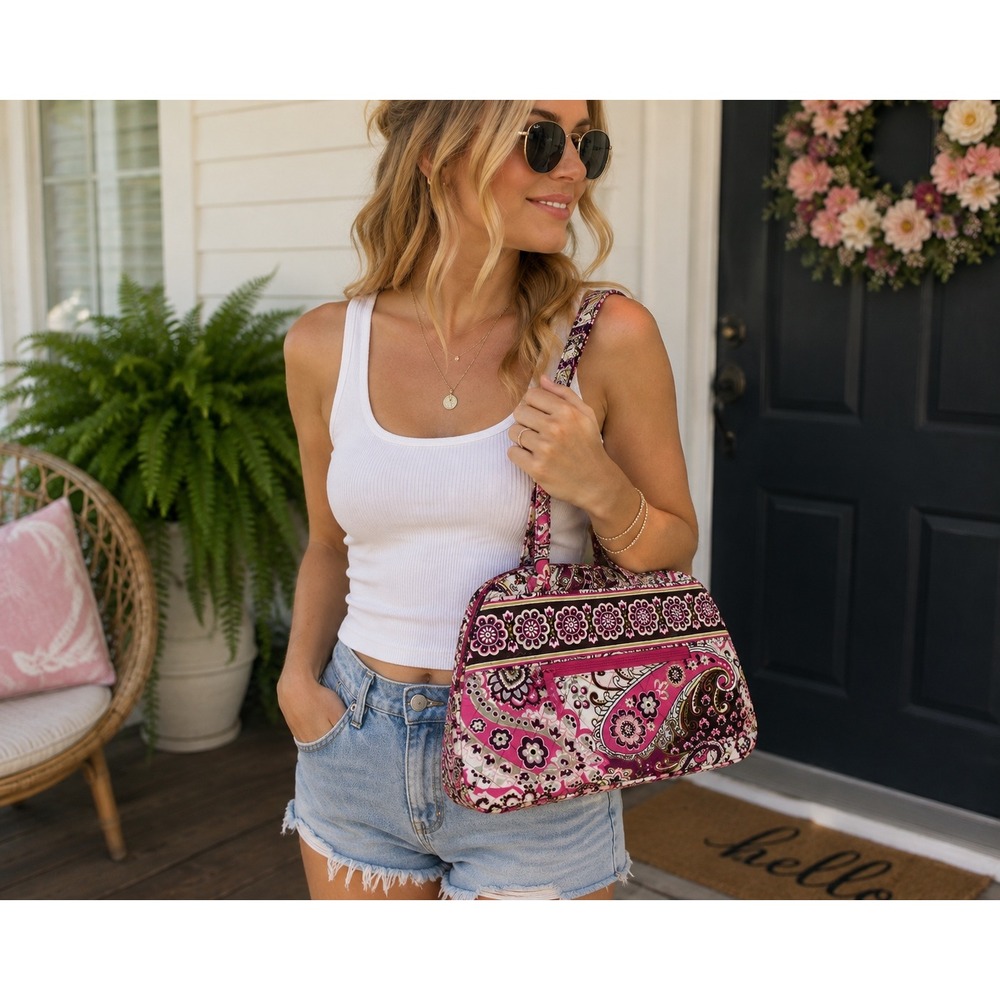 Vera Bradley Angle Tote Very Berry Paisley Pink Floral Retired Quilted Bag